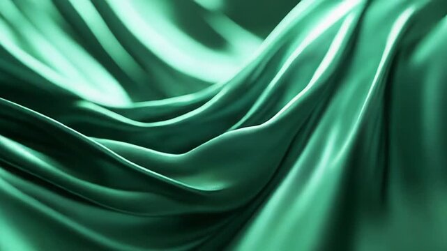 Smooth flowing green silk fabric draped abstract background