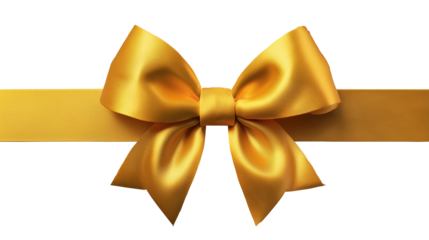 Elegant golden satin ribbon bow isolated on a transparent background. Perfect for use in gift wrapping, luxury branding, festive decoration, or holiday design themes