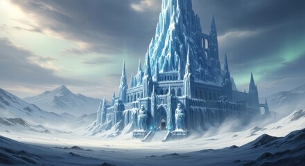 Majestic Ice Castle in a Frozen Landscape - A Fantasy Realm.