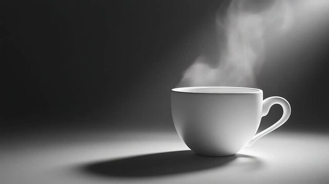 White coffee mug with rising steam and contrasting shadow
