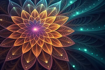 Obraz premium Abstract glowing flower fractal background. Futuristic geometric floral light pattern.