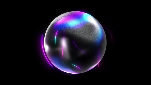 Trendy white sphere with colorful neon lines. White sphere with purple blue gradient glow shining bright pink black background. 4K loop. Background website. Modern trendy bright sphere for main page.
