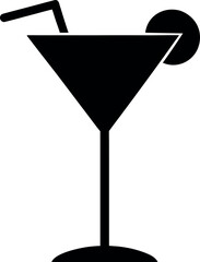 Cocktail Juice Silhouette Illustration with Straw and Citrus Garnish in Martini Glass