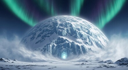 Enchanting Ice Dome Under Aurora Borealis - A Mystical Winter Landscape.