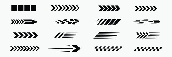 Set of racing chevron arrows and speed lines graphic elements