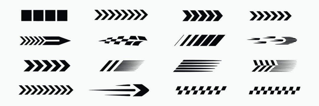 Set of racing chevron arrows and speed lines graphic elements