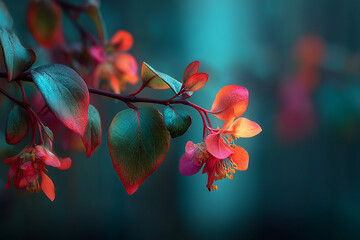 Radiant Foliage and Blossoms with a Soft Teal Glow