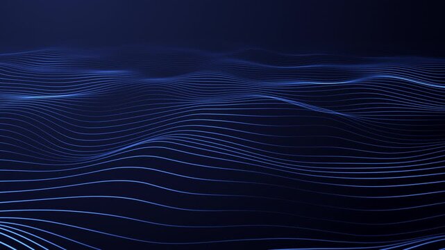 Cinematic blue wave background Aerial Shot. Abstract waves of blue lines on a gradient blue background Medium Shot. Deep liquid wave space Long Shot with blurred smooth blue line. Seamless