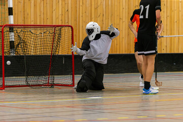 Floorball sports photo - goalie can't make the save and the other team scores!