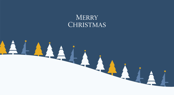 Festive Winter Landscape with a Row of Stylized Christmas Trees and Falling Snow - A Merry Christmas Greeting