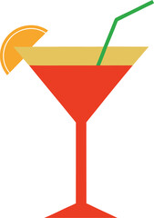 Minimalist Cocktail Juice Glass Illustration with Straw and Orange Slice