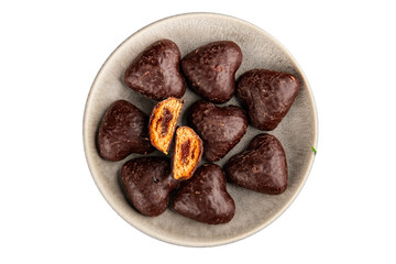 Gingerbread chocolate heart shaped honey cakes Christmas sweet dessert new year natural product tasty snack fresh delicious gourmet food background on the table rustic top view copy space