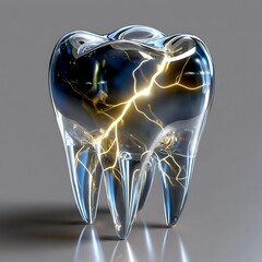 Shiny Transparent Tooth Model with Electric Blue Swirls and Glossy Finish