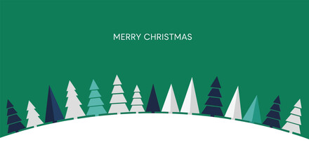 Festive Green Christmas Trees Banner With Merry Christmas Text