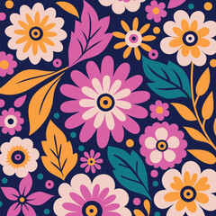 Fototapeta premium Vibrant folk art floral pattern with red and white flowers and leaves