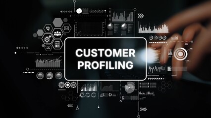 Modern Digital Interface for Customer Profiling with Charts, Graphs, and Data Visualization Elements. Asymptotic smart data analytic.