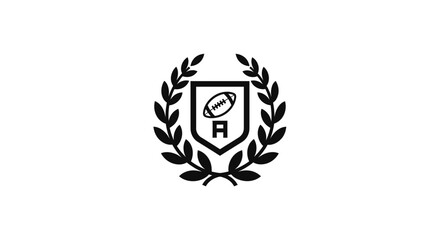 Black and white logo of a shield with a football and the letter R inside a laurel wreath.