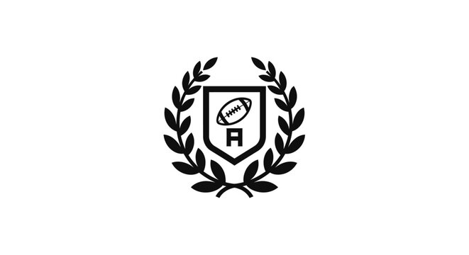 Black and white logo of a shield with a football and the letter R inside a laurel wreath.