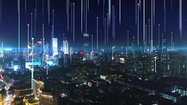 Smart city dot point connect with gradient line Skyline Futuristic Network Background Video.