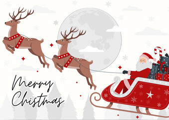 Happy Santa Claus holding glowing christmas ball over defocused white background with copy space