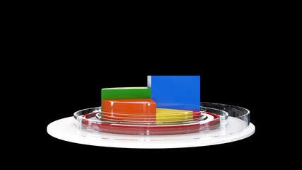 A 3D colorful bar and pie chart on a glossy circular base, symbolizing business growth, financial data, and analytics. Perfect for presentations, marketing visuals, and data visualization concepts. - Powered by Adobe