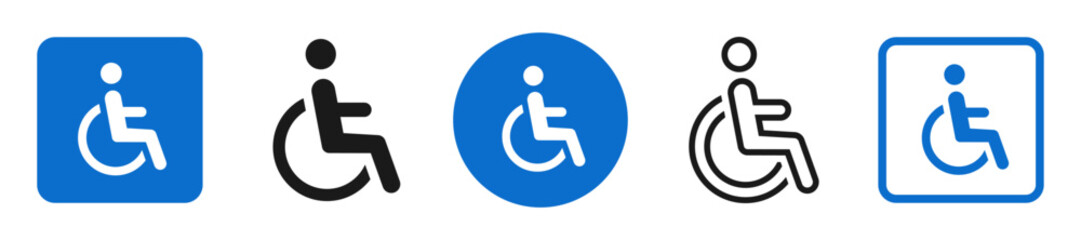 Fototapeta na wymiar Wheelchair icon set. Handicapped, accessible, impairment, mobility, handicap. Disabled symbol on white background - stock vector.