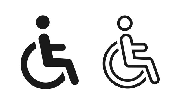 Wheelchair icon set. Handicapped, accessible, impairment, mobility, handicap. Disabled symbol on white background - stock vector.