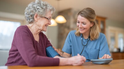 Healthcare Professional Taking Blood Pressure Measurements of an Elderly Patient During a Regular Checkup in a Comfortable Home Setting