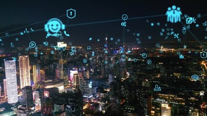 Smart Connected City Skyline Futuristic Network 4k Background Video Footage