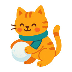 Obraz premium PNG Cute cat holding snowball