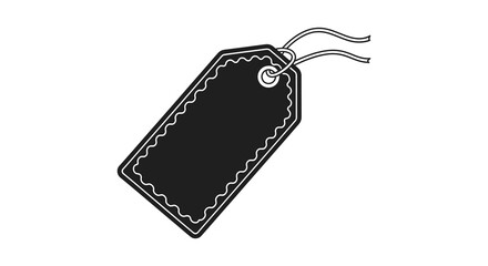 Blank black price tag with decorative border and string for retail sales and marketing
