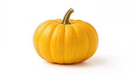 Pumpkin with a rounded shape and orange color on a white background.