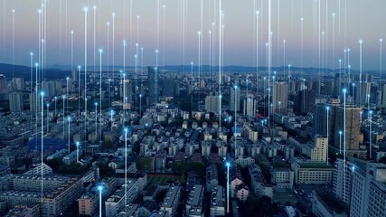 Smart Connected City Skyline Futuristic Network Background Video Footage