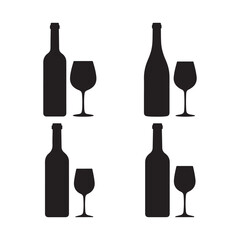 Wine Bottle and Glass Silhouette Vector