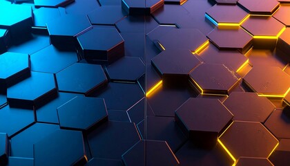 Futuristic Neon Honeycomb Pattern with Glowing Hexagons and Circuit Texture