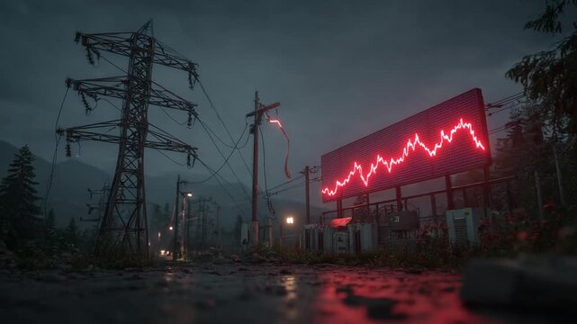 Power Lines and Data Trends in a Stormy Landscape - Powered by Adobe