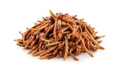 Obraz premium Shredded meat dish with raisins and shredded vegetables. Traditional food. Culinary and cuisine. The concept of shredded meat and dried fruit in dishes.