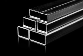 A stack of metal tubes with a black background