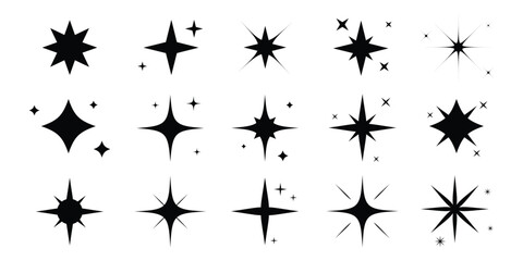 sparkle star icon set simple style vector illustration of shiny twinkle star. black glowing vector, minimal star symbol silhouette, outline sparkle effect symbol.