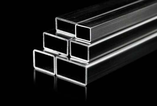 A stack of metal tubes with a black background