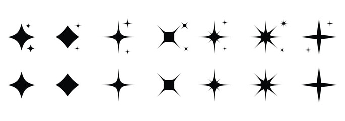Fototapeta premium sparkle star icon set simple style vector illustration of shiny twinkle star. black glowing vector, minimal star symbol silhouette, outline sparkle effect symbol.
