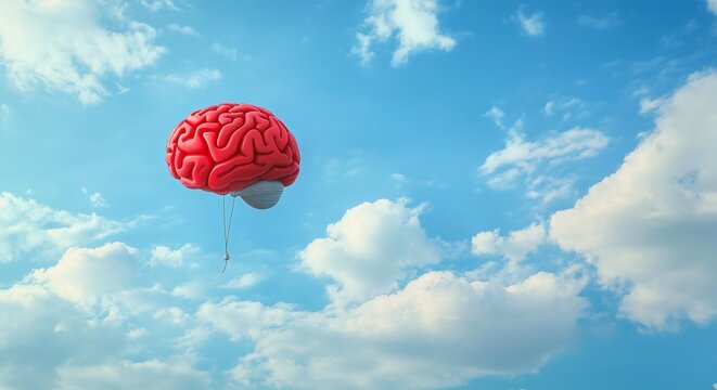 Brain Balloon Ascending ina Blue Sky
