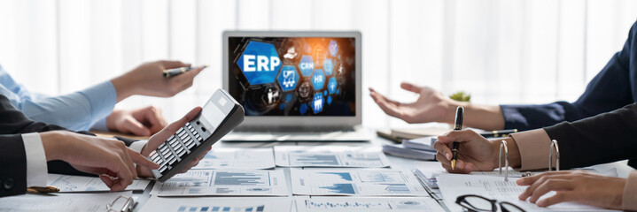 Business intelligence and data analysis concept. Analyst team working on financial data analysis...