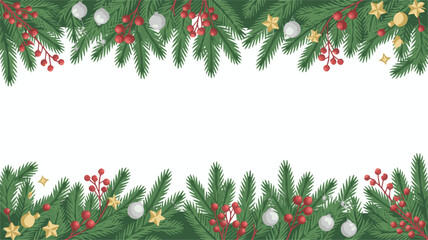 Christmas frame decorated with holly and berries on festive background