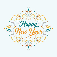 Happy New Year text with ornate decorative elements