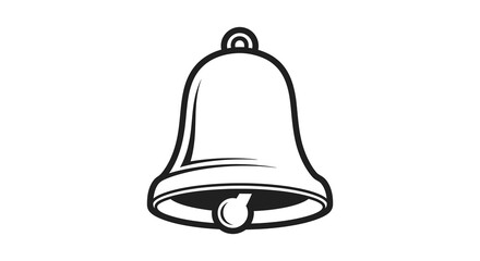 Simple black and white line art illustration of a classic bell with a clapper inside isolated on a white background