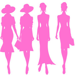 Elegant Fashion Woman Silhouette. Glamorous Lady Walking Silhouette.