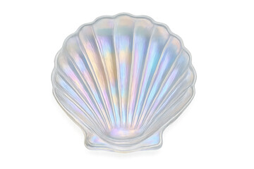 Obraz premium Iridescent scallop seashell with pearlescent nacre transparent background