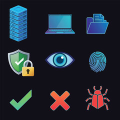 Cyber Security Icon Set, Data Protection, Privacy, and Digital Safety Symbols, Vector Illustration