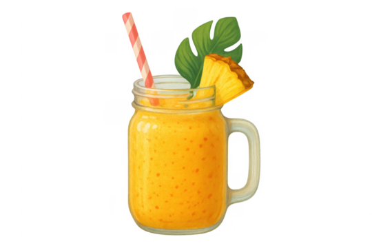 Pineapple smoothie tropical summer drink in mason jar - Powered by Adobe